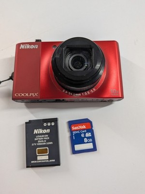 Nikon Coolpix S8000 Red 14.2MP Digital Camera 10x Zoom Battery SD Card Tested