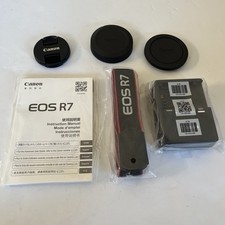 Canon EOS R7 Camera OEM Battery Charger, Lens Caps, Manual, Strap Accessories