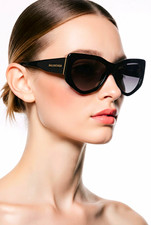 BALENCIAGA BA 18 01T Black Sunglasses 58mm Gold Logo w/ Pouch Cloth
