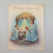 1940s Grinnell Vintage Christmas Card Nativity Angels Manger