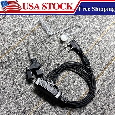 New 2-Pin Surveillance Earpiece Headset with Mic PTT For Kenwood Two Way Radio