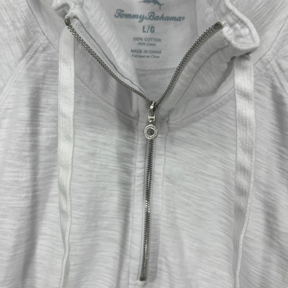 Tommy Bahama Sweatshirt Women's Size L White 1/2 Zip Pullover High Neck Cotton - Image 4 of 4