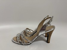 Vtg Chanel Silver Snakeskin Leather CC Logo Heels 37