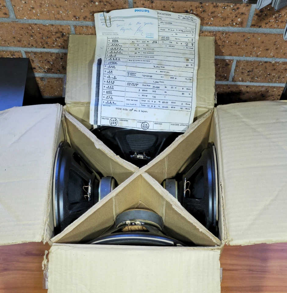 NOS VINTAGE PHILIPS 4 OHM PF-1020HRW CA1 12" WOOFERS IN THE BOX WITH PAPERWORK. - image 2 of 4