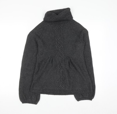 Warehouse Damenpullover grau Rollkragen Zopfmuster Wolle UK 6