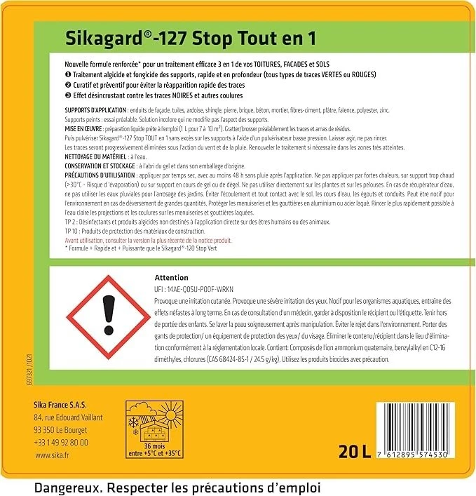 SIKA - Traitement algicide et fongicide - Sikagard 127 Stop Tout en 1 - Traiteme - Photo 3/4