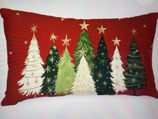 Set Of 2 Christmas Pillow Cover 12X20 Inch Watercolor Christmas Trees Gold Stars