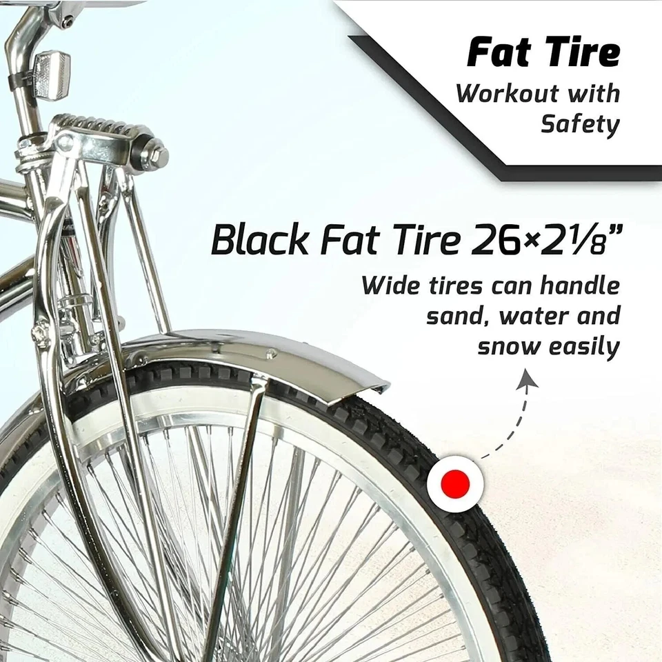 26" Beach Cruiser Chrome Bike 140 Spokes Single Speed Springer Fork Coaster Bike - Image 2 of 4