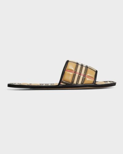 Burberry Alixa Lambskin Check Flat Slide Sandals Size 9 1/2