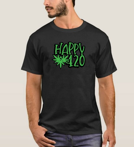 Camiseta Happy 420 Weed Green MJ Ganja Pegajosa THC Humo Negra 7007 - Imagen 2 de 5