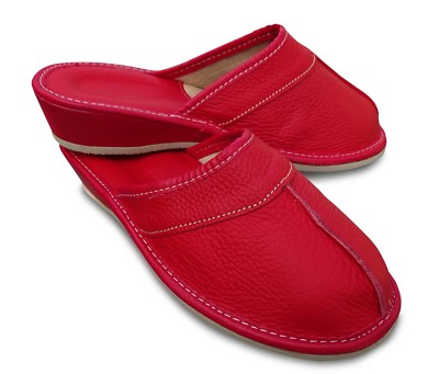 Damen Hausschuhe Pantoletten Pantoffeln Echtleder rot