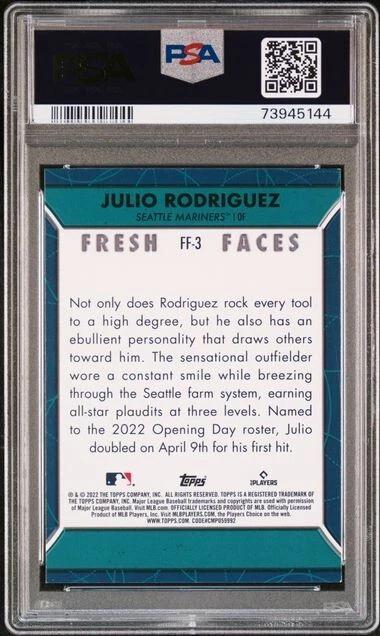 2022 Topps Fresh Faces #FF-3 Julio Rodriguez RC Rookie PSA 9 - Image 2 of 2