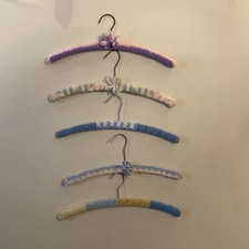 5 Vintage Retro Crochet Hangers Art Deco Pastels, Pink/Purple, Multi Colors