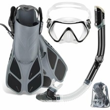 Mask Fin Snorkel Set with Adult Snorkeling Gear, Grey, Size S/M
