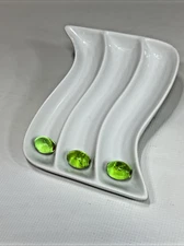 Crate & Barrel white porcelain olive condiment serving dish 3 sections curved