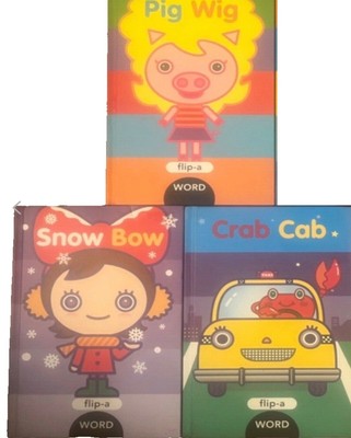 NEU. x 3 FLIP A WORD HARDCOVER PHONICS LESEN LERNEN SCHWEIN PERÜCKE KRABBE CAB FROSCH JOG