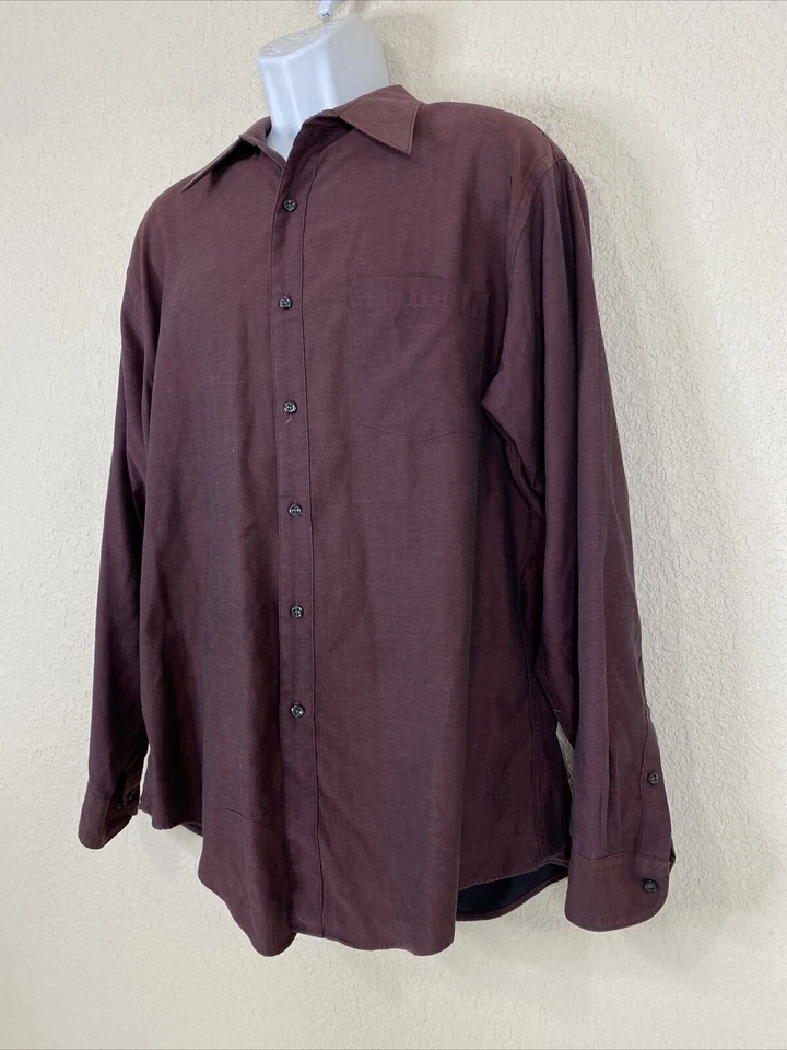 Camisa John Henry Hombres Talla 17 (XL) Púrpura Abotonada Manga Larga 34/35 Bolsillo Foto 2 de 4