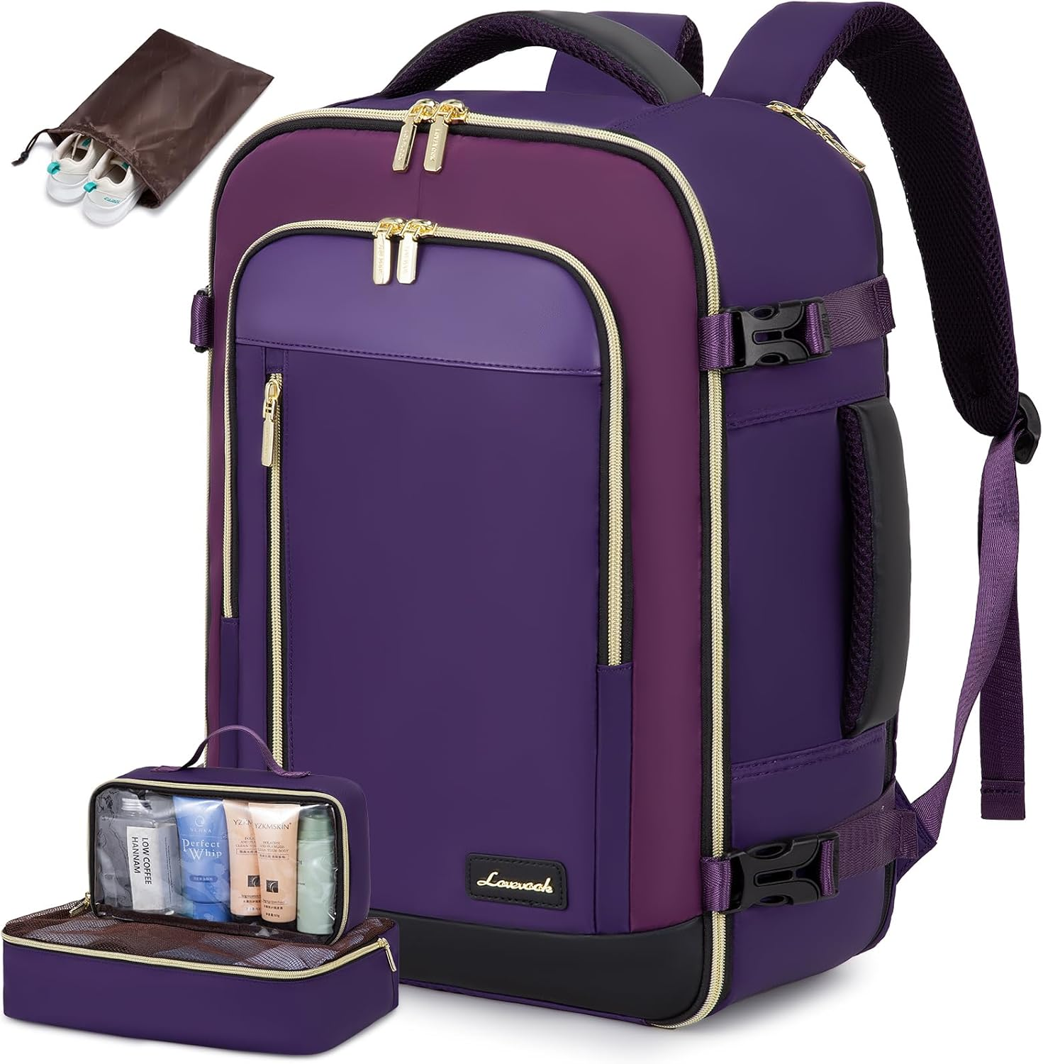 Travel Backpack for Women & Men, 40L Carry on Backpack, Personal Item Bag with 3-image