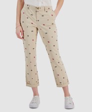  69 Tommy Hilfiger Women's Slim Fit Beige Logo Print Chino Pants Size 2