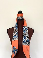 Unisex Burberry Scarf Prorsum Lucky Alhambra Blue Flower Orange Silk Wrap