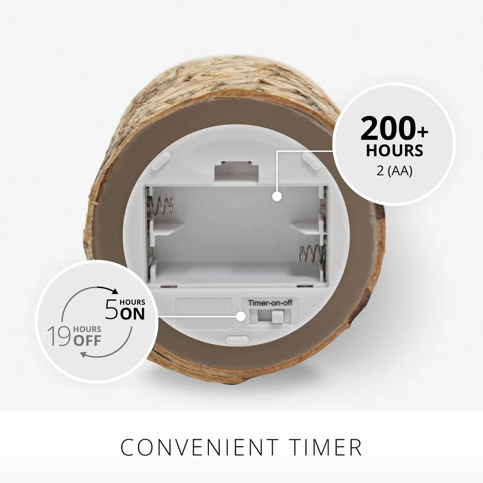 Pilar de vela sin llama Luminara envuelto con corteza de abedul real - llama móvil... Foto 4 de 4