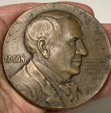RARE 1936 Thomas Edison Bronze Medallion Schenectady NY GE Plant F545 139g