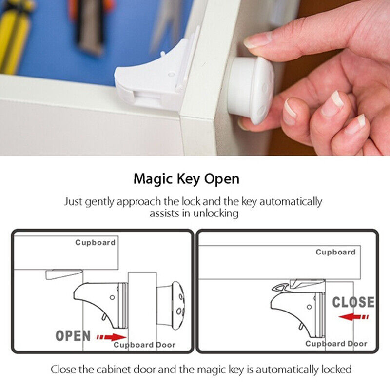 10Pcs Magnetic Cabinet Drawer Cupboard Locks Child Kids Proofing Baby Safety