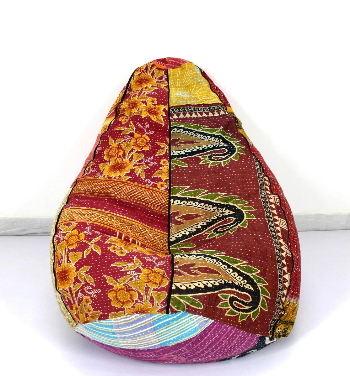 Vintage Kantha Quilt Cotton Bohemian Bean Bag Chair Pouf Floor