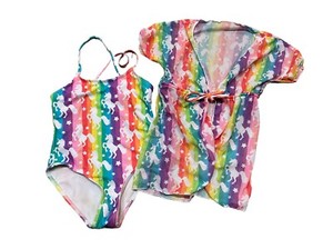 Toddler Girls Size 4 One Piece Bathing Suit with Unicorn Coverup 3T 4T