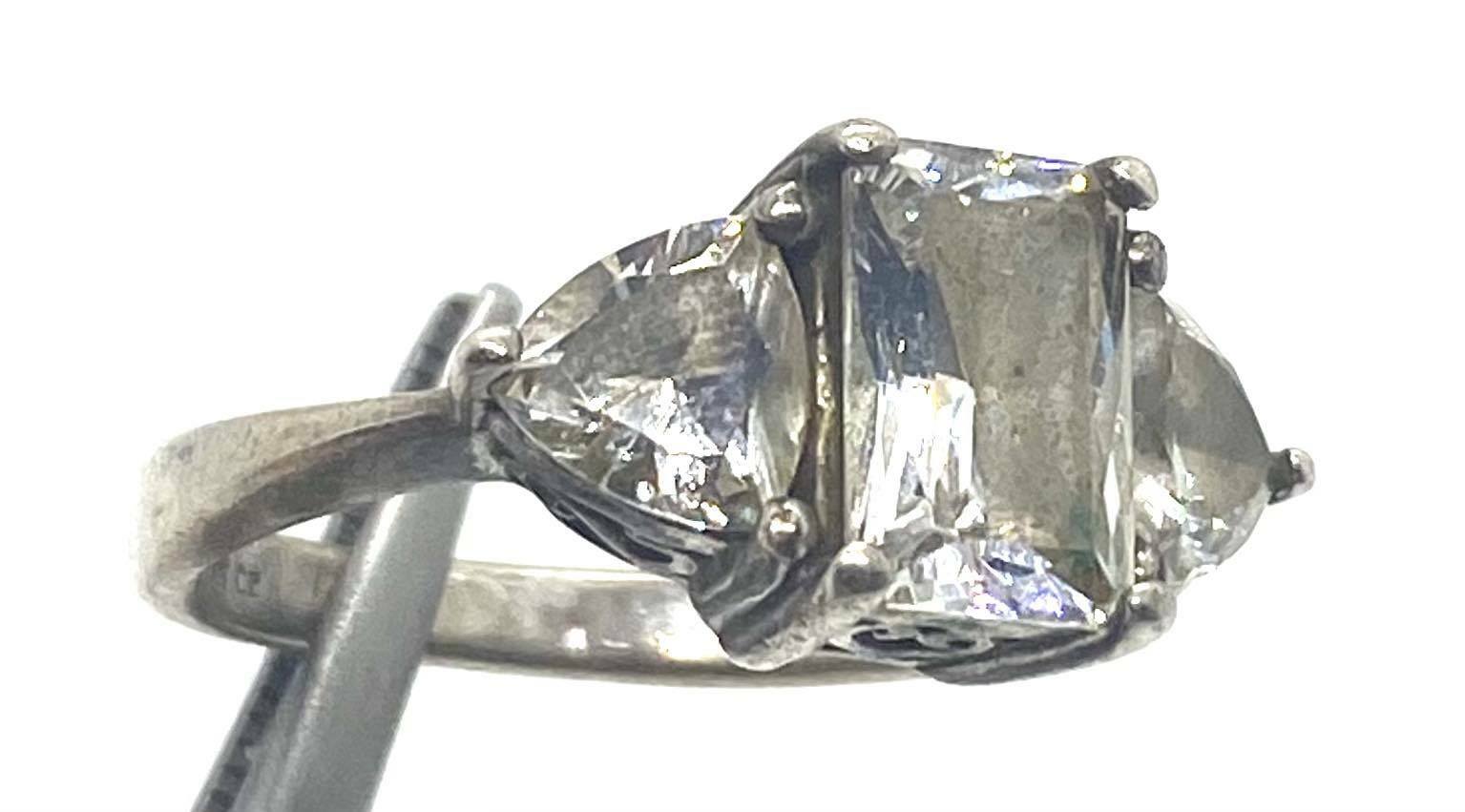 Classic Simple CZ White Silver Statement Ring Siz… - image 2