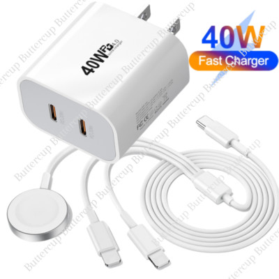 Magnetic Fast Charger Cable USB C Block For Apple Watch 7/6/5/4/3/2/1/SE iPhone