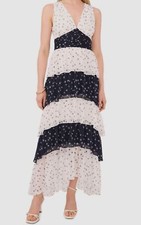1.state Women's White Colorblocked Sleeveless Tiered V-Neck Maxi Dress Size 12