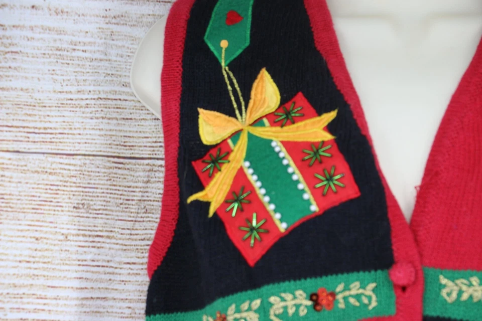 Chaleco Suéter Rojo Vintage Años 90 Para Mujer Talla Mediana Tejido Navidad Vacaciones Foto 2 de 4