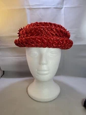 1940's 1950's Strawbridge & Clothier Red Woven Straw Hat