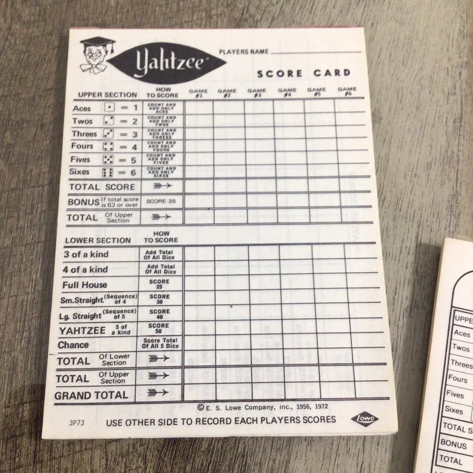 Lote Mixto de Juego Yahtzee Vintage Repuesto Puntuación Parcial Almohadillas Hojas Individuales Foto 3 de 4