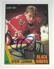 STEVE LARMER SIGNED 1987-1988 O-PEE-CHEE CHICAGO BLACKHAWKS CARD AUTOGRAPH AUTO!