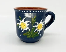VTG Folk Art Hand Painted Coffee Mug Red Ware Tea Cup Ceramic Handarbeit Pottery