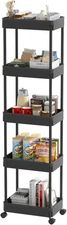 5-Tier Plastic Rolling Utility Cart with Wheels, Multi-Functional Storage Trolle