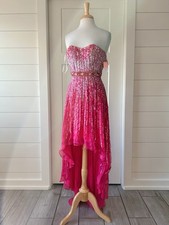 Sherri Hill Dress Heavily Beaded Pink High Low Prom Size 2 Silk