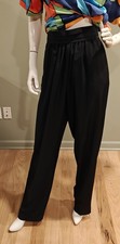 Vintage Black Dress Pants With Horizontal Pleated Waistband