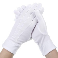 White Uniform Gloves, Cotton Gloves for Men White Parade Formal Cloth Glovese...