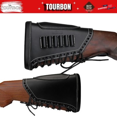 Tourbon Black Leather Recoil Pad Rifle Cheek Rest Gun Buttstock 45-70 Ammo Cover