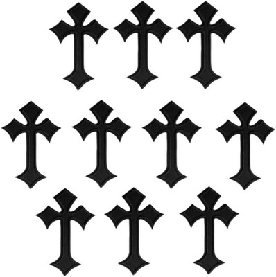 Gothic Cross Iron-On Patches, Black Embroidered Appliques, 10-Pack, 4.5 X 3 Inch