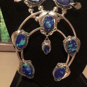 RARE Native Jeweler Genuine polished AZURITE/MALACHITE Squash Blossom Necklace