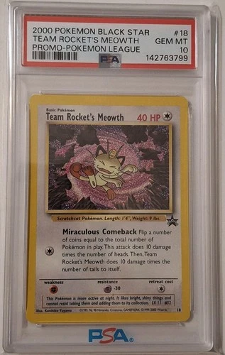 PSA 10 GEM 2000 POKEMON BLACK STAR PROMO #18 TEAM ROCKET'S MEOWTH Vintage B69