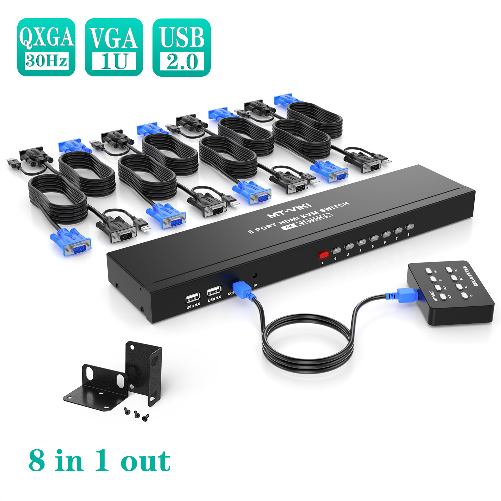 MT-VIKI 8 Port VGA KVM Switch USB Rackmout Switcher For Mous