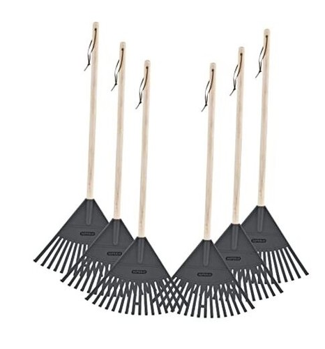 Pack of 6 Kids Rake with Hardwood Handle, Durable Plastic Head to Sweep ...