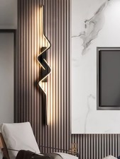 Image of Modern LED Wall Sconce Linear Light Minimalist Zigzag Lamp 80cm Black Design