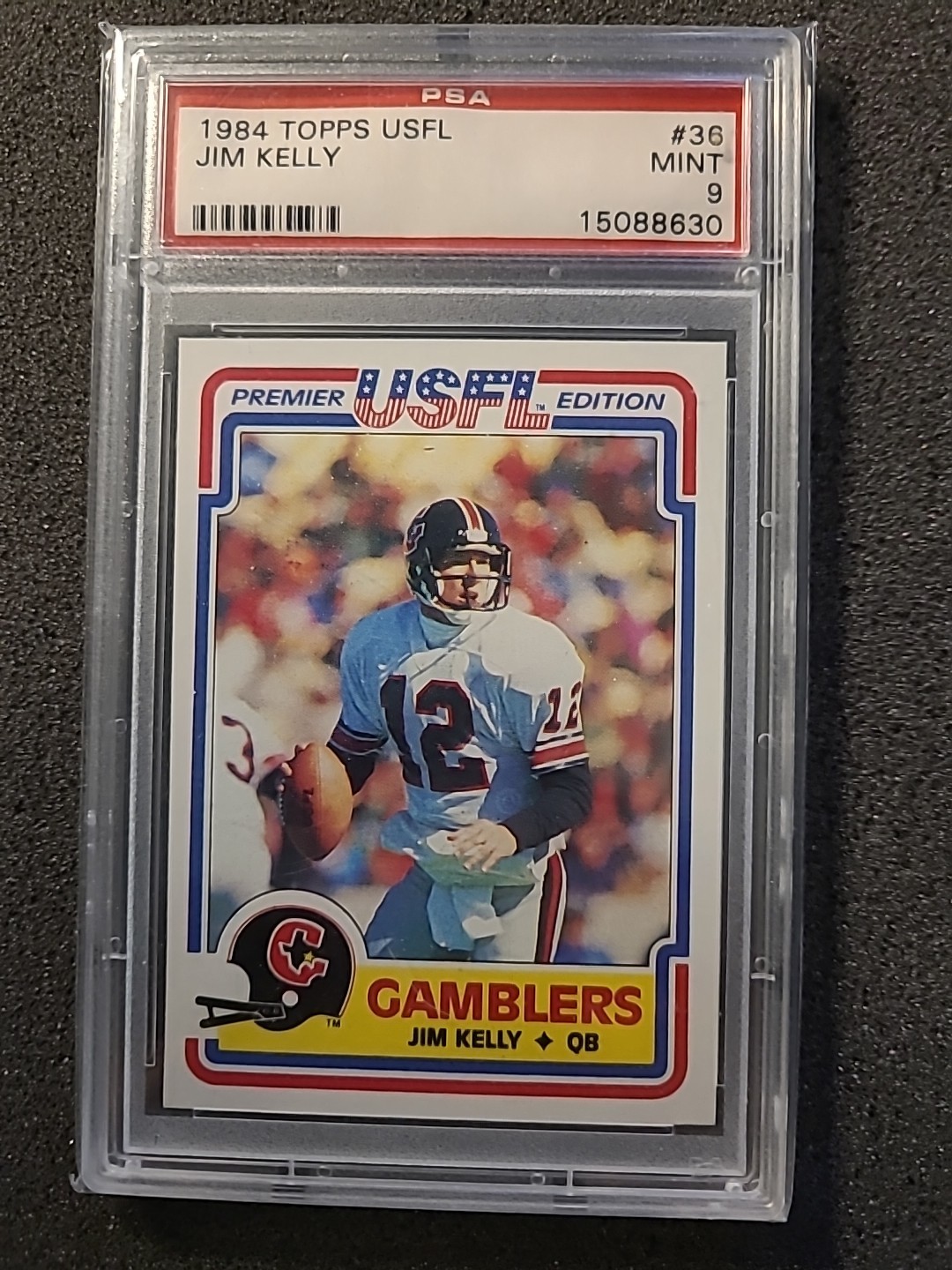 1984 Topps USFL - Jim Kelly #36 (RC) PSA 9