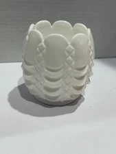 Vintage 4" Fostoria Milk Glass Rose Bowl Vase Diamond Pattern White Heavy